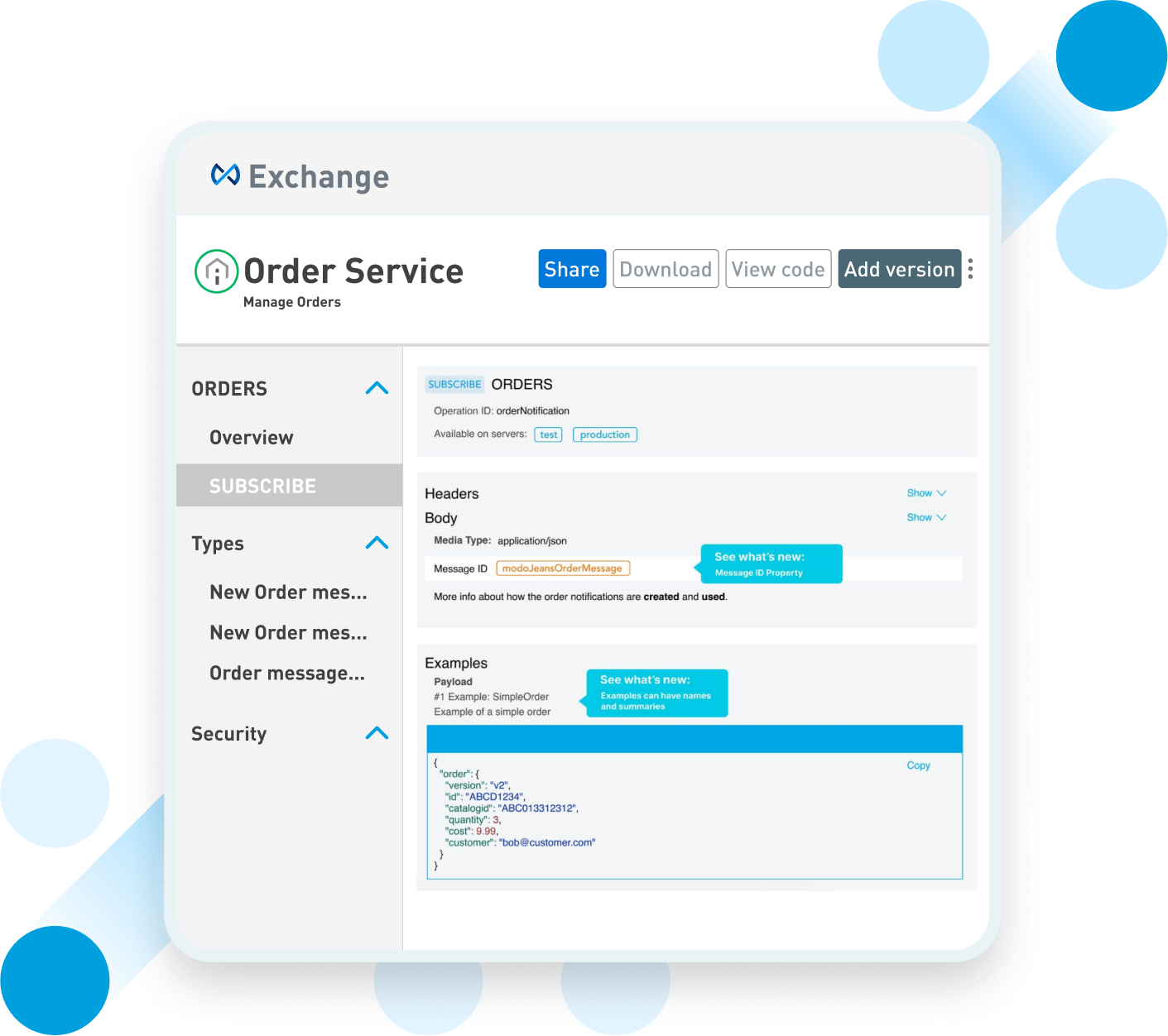 A graphic showing how to make AsyncAPI specifications discoverable using MuleSoft’s public marketplace Anypoint Exchange